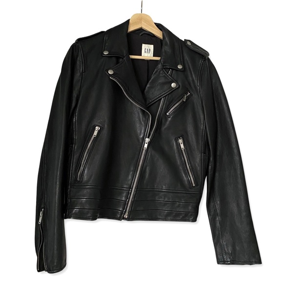 GAP Jackets & Blazers - [SOLD] GAP Side Tide Black Moto Biker Leather Jacket